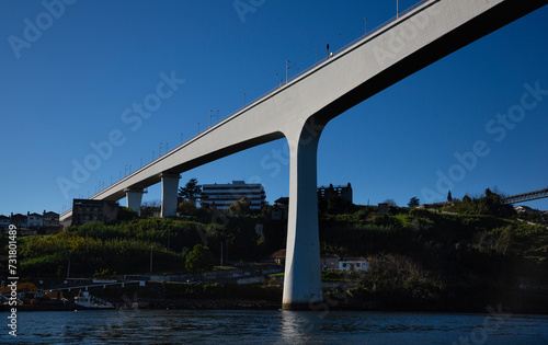 View of the Douro River and the Infante Dom Enrique Bridge in O Porto, Portugal