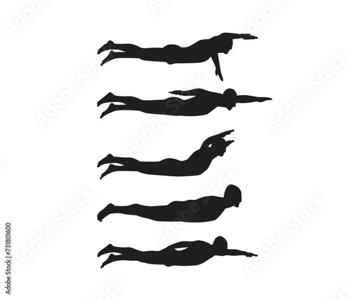 Free vector hand drawn man swimming silhouette set