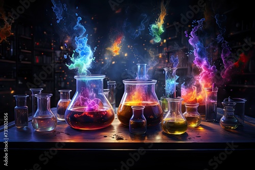 Technology and science background with test tubes, modern futuristic laboratory