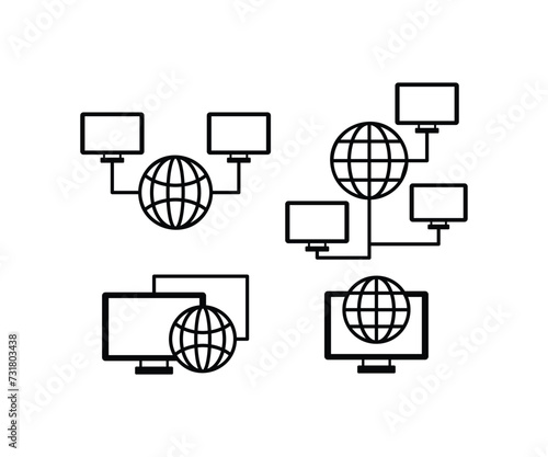 network connection internet protocol icon vector design simple black white illustration collections sets