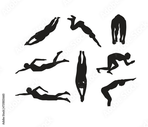 Free vector hand drawn man swimming silhouette set
