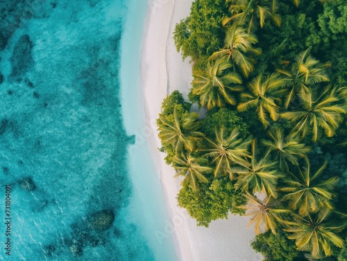 Overhead shot of a tropical island with palm trees and white sandy beaches © CG Design