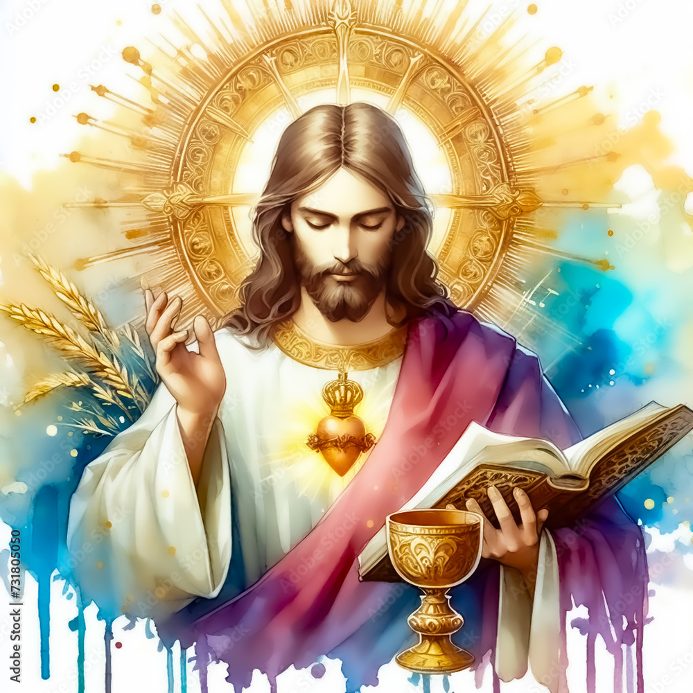 Jesus Christ watercolor illustration. Religion and Culture. AI ...