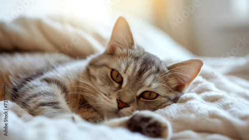 lazy tabby cat pet feline domestic in living room © mr_marcom