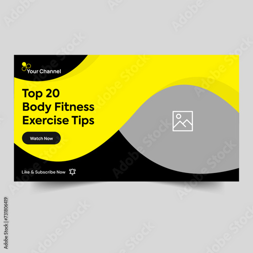 Daily fitness tutorial video thumbnail banner design, fitness training video cover banner design, fully editable vector eps 10 file format