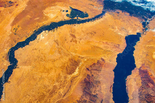 Fototapeta Naklejka Na Ścianę i Meble -  Red sea and Nile River. Digital enhancement of an image by NASA