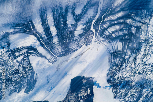 Fototapeta Naklejka Na Ścianę i Meble -  Winter landscape in Quebec province, Canada. Digital enhancement of an image by NASA