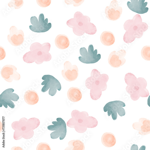 Watercolor  floral  botanical  cute  seamless pattern  digital paper  girly  wallpaper  leaves and flowers  spring  easter 