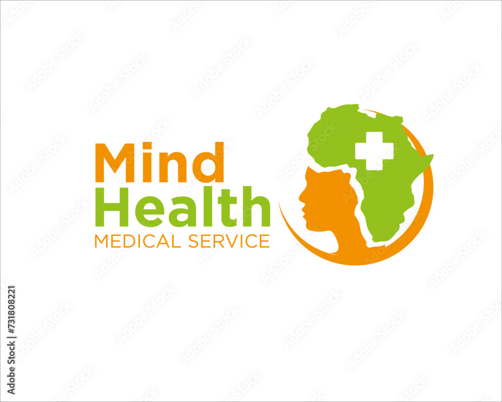 mind health africa with africa map as hair logo for medical service and consult