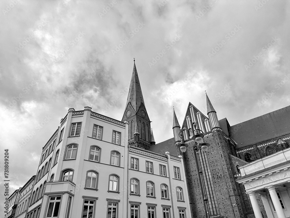 Historical buildings in old town Schwerin, Germany