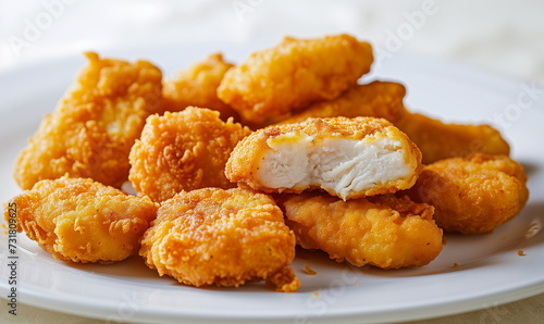 Juicy Chicken Nuggets on white plate