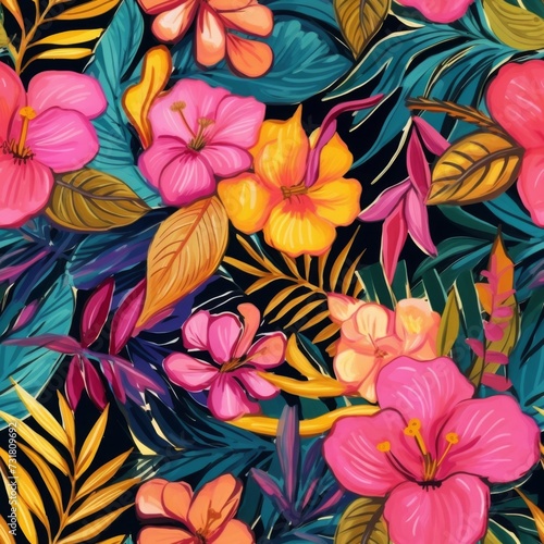 Tropical Themed Leaves And Floral Patterns, Art Deco