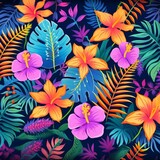 Tropical Themed Leaves And Floral Patterns, Art Deco
