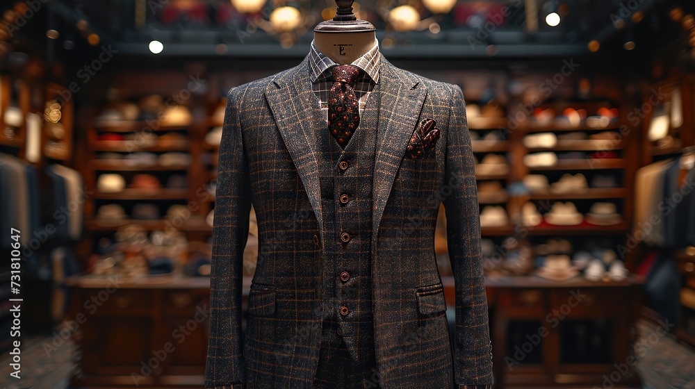Luxury suit on atelier mannequin shop display Luxury suit on atelier mannequin shop display