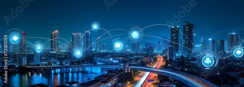 City with telecommunication network visualization: Data exchange and transfer