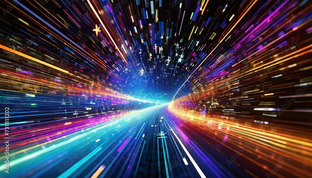 Light speed, hyperspace, space warp background. colorful streaks of light gathering towards the event horizon. Light speed, hyperspace, space warp background. colorful streaks of light gathering towards the event horizon.