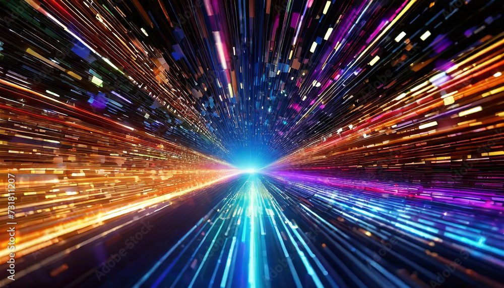 Light speed, hyperspace, space warp background. colorful streaks of light gathering towards the event horizon. Light speed, hyperspace, space warp background. colorful streaks of light gathering towards the event horizon.