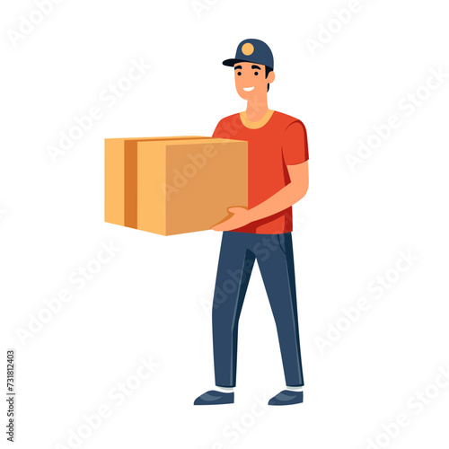 courier delivery man with package parcel vector illustration isolated transparent background, cut out or cutout t-shirt design