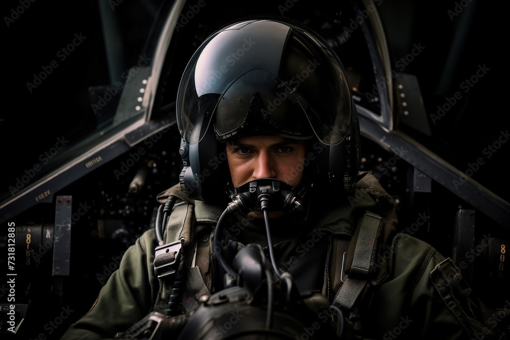 Fighter pilot in cockpit ready for mission Fighter pilot in cockpit ready for mission