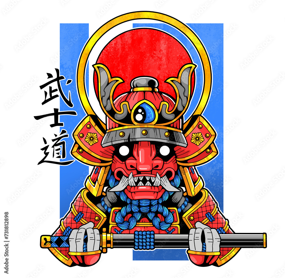 Obraz premium medieval japanese samurai, design illustration