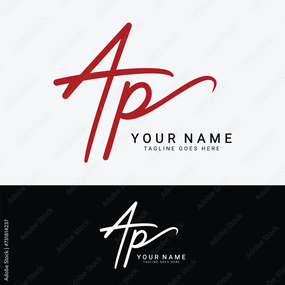 A, P, AP Initial letter logo. Alphabet AP Handwritten Signature logo