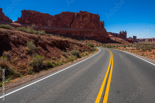 The road in the Arches national park in Utah USA.