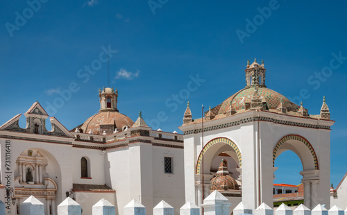 The Basilica of Our Lady of Copacabana in aits center,  Titicaca Lake, Bolivia photo