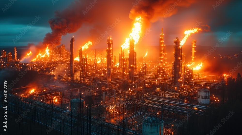 industrial plant engulfed in flames industrial plant engulfed in flames