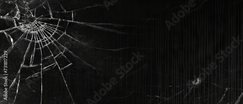 A stark black background with a detailed shattered glass pattern