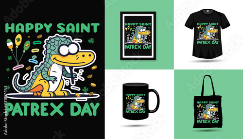 ST Patricks day trex dinosaur t-shirt design vector 