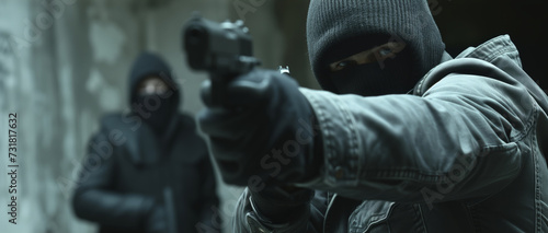 Fototapeta Two Robbers Pointing A Gun