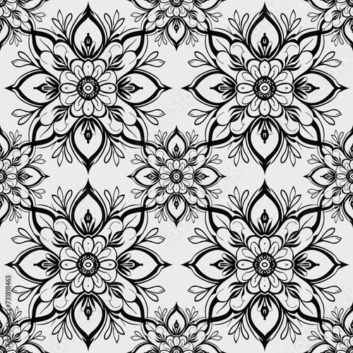 Seamless pattern with mandalas in black and white colors