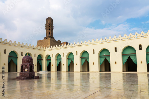 Courtyard of Al Hakim mosque in the famous El Moez street, Old Cairo, Egypt photo