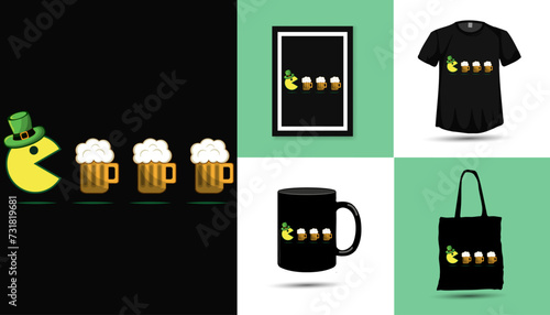 St patricks day funny game beer tshirt design vector