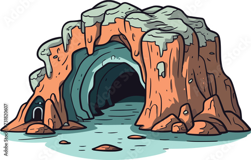 Vector illustration of an underground cave with a winding river running through it