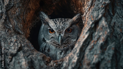 An Owl's Nest in the Tree Hollow