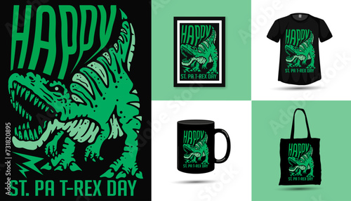 ST Patricks day T rex dinosaur tshirt design vector 