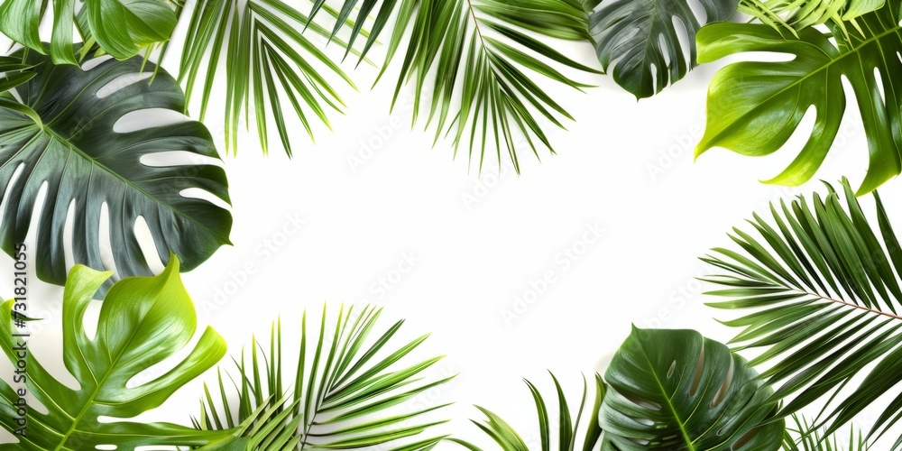 Vibrant Tropical Palm Leaves Set Against Pristine White Background, Perfect For Customization. Сoncept Pets In Fancy Costumes, Stunning Sunsets On The Beach, Candid Street Photography