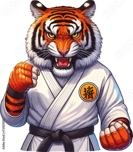 tiger in kimono karate training