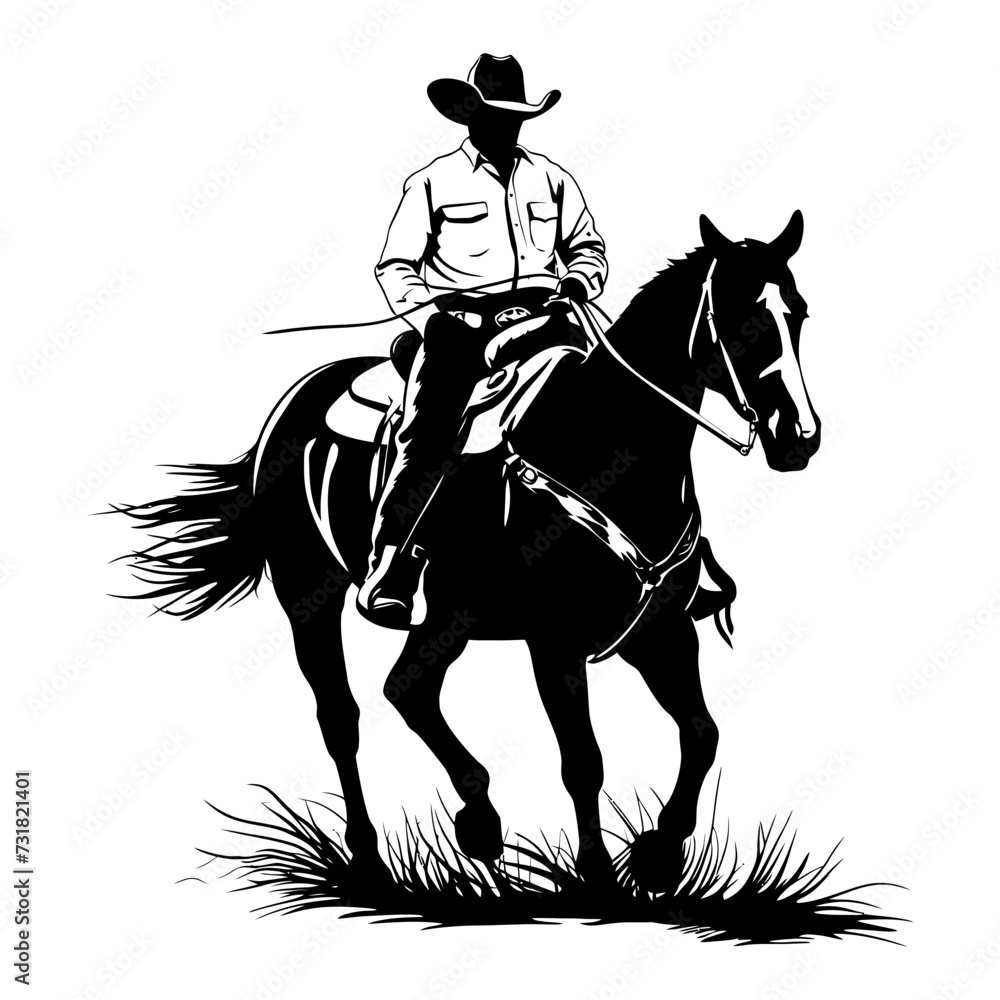 Silhouette cowboy in the horse full body