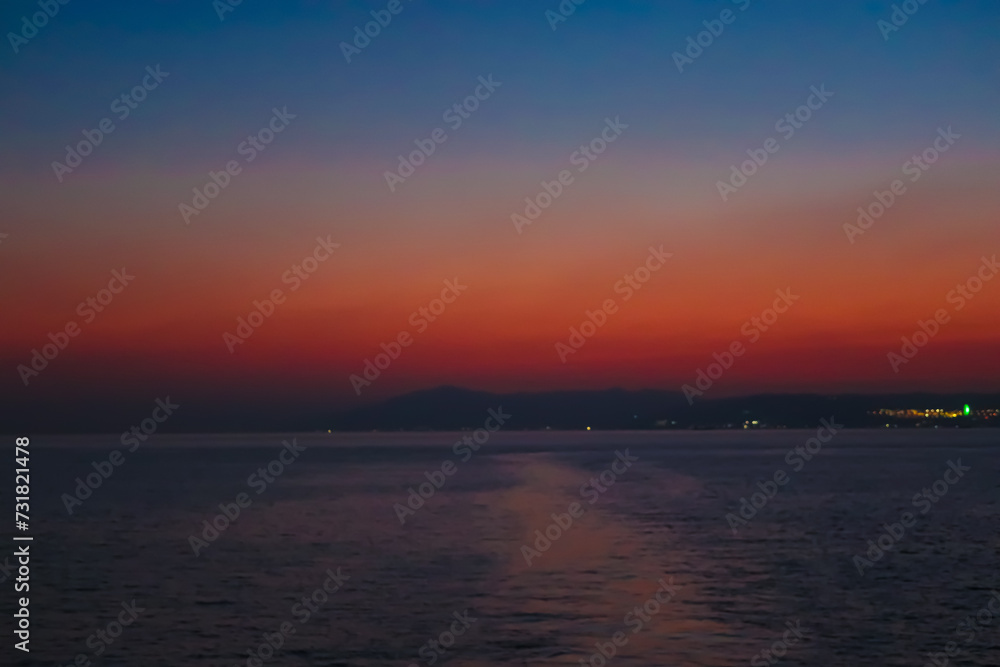 A beautiful sunset and sea view from a cruise.