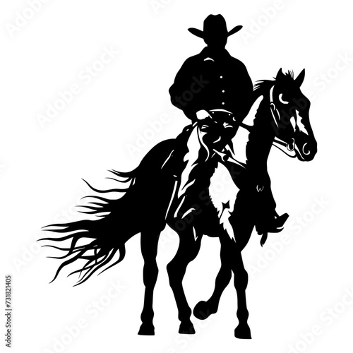 Silhouette cowboy in the horse full body
