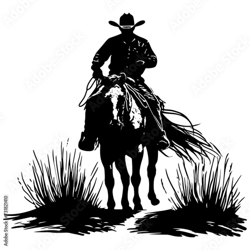 Silhouette cowboy in the horse full body