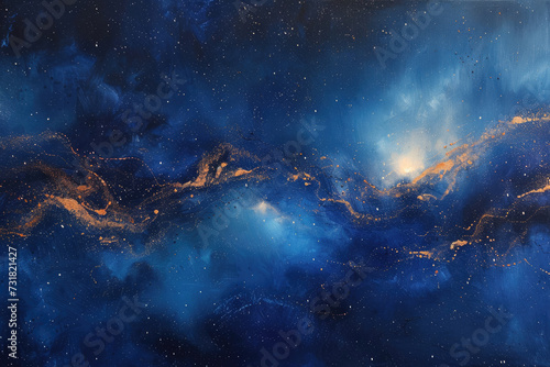 A dreamlike abstract painting evoking a starry night sky, blending deep blues and bright specks to mimic the cosmos photo