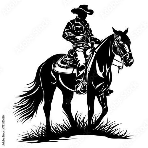 Silhouette cowboy in the horse full body