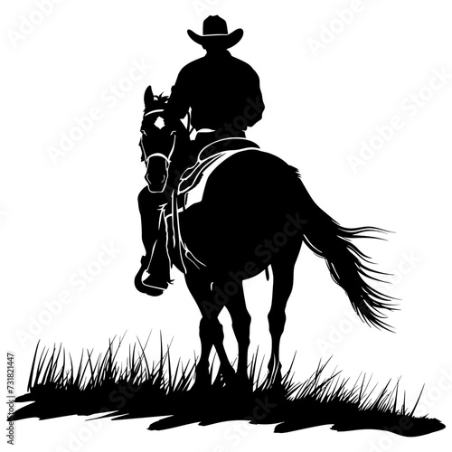 Silhouette cowboy in the horse full body