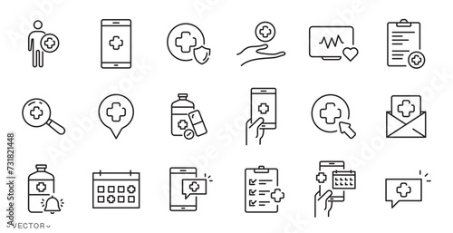 Digital healthcare and telemedicine icon, Clinic and Hospital outline icon, Medical service, thin line symbol isolated on white background, editable stroke eps 10 vector illustration