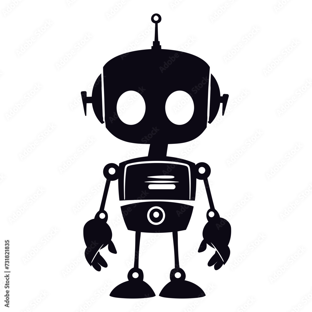 Silhouette cute robot black color only full body Silhouette cute robot black color only full body