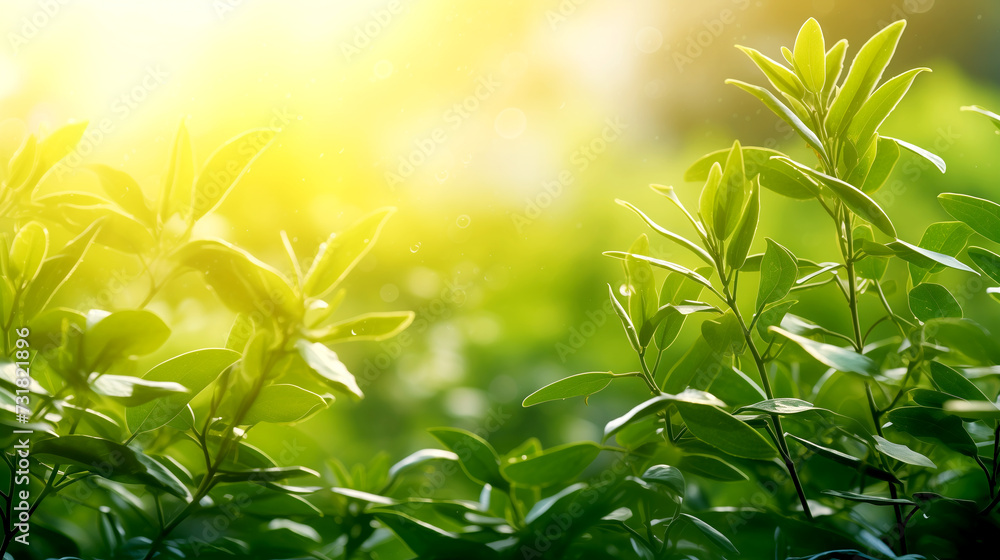 Green leaves illuminated by the morning sun - spring summer nature. Green leaves illuminated by the morning sun - spring summer nature.