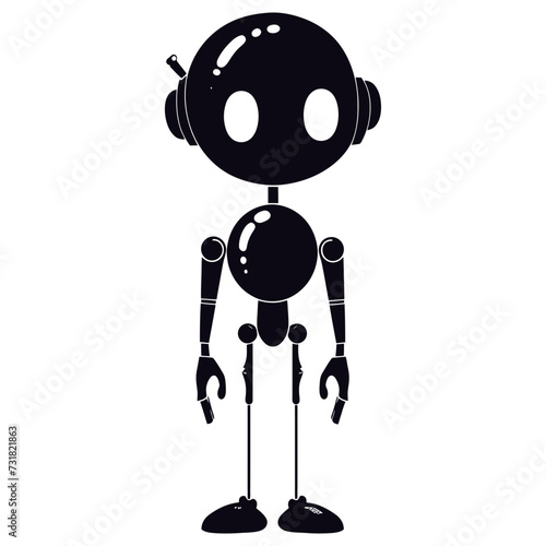 Silhouette cute robot black color only full body